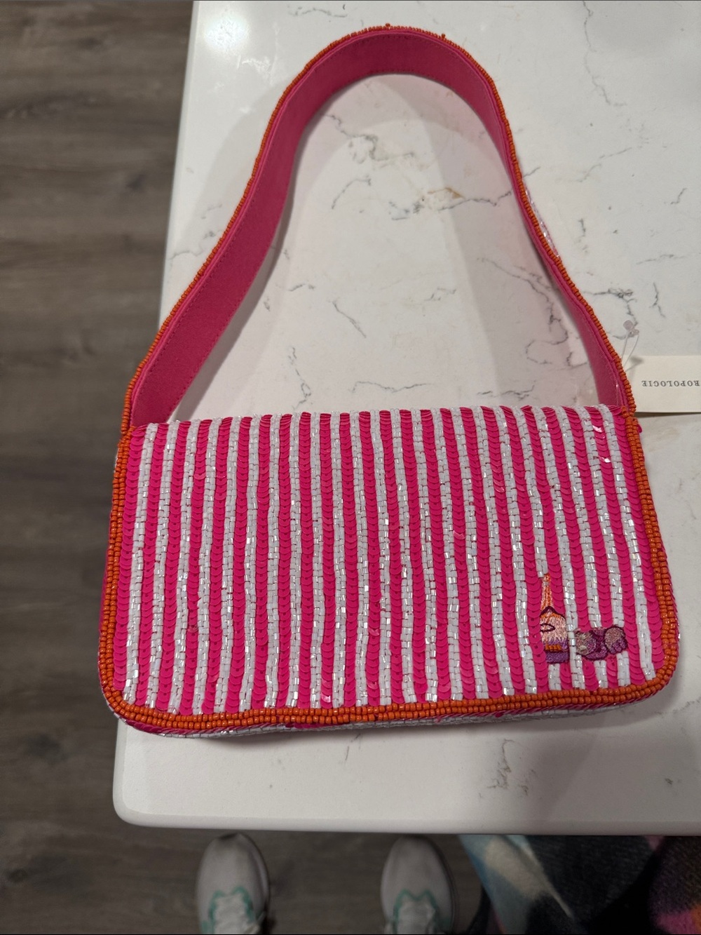 Anthropologie Pink Beaded Stripe Shoulder Bag - Picture 2 of 2